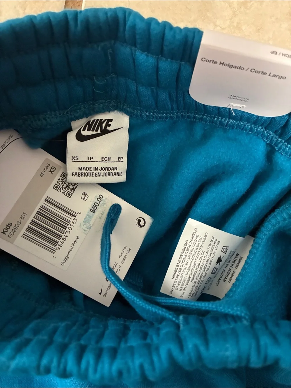 Kid's Nike Teal Kids Fleece Joggers with White Logo, Size: XS
